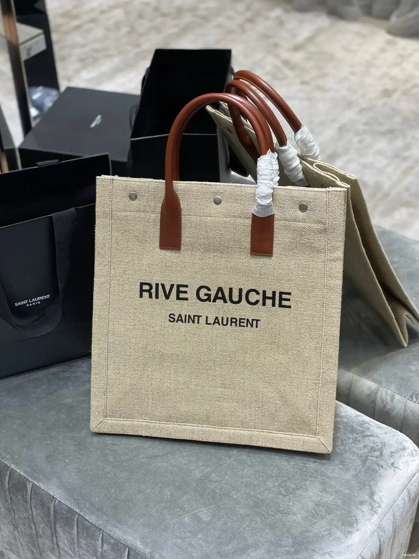 COTTON S AND RIVE N YSL SHOPPING GAUCHE IN LINEN BAG 0611